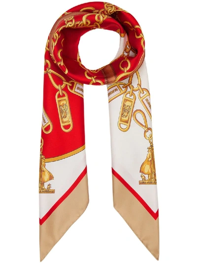 Shop Burberry Archive Print Square Scarf In Red
