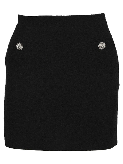 Shop Alessandra Rich Embellished Button Mini Skirt In Black