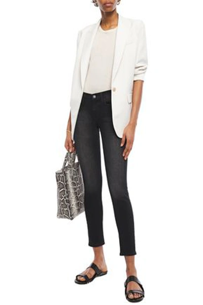 Shop 7 For All Mankind The Skinny Crop Crystal-embellished Mid-rise Skinny Jeans In Black