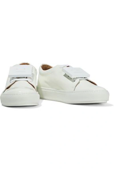 Shop Acne Studios Adriana Plaque-detailed Patent-leather Sneakers In Ivory