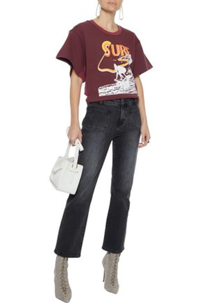 Shop Current Elliott The Pickup Jersey-paneled Printed French Cotton-terry Top In Burgundy