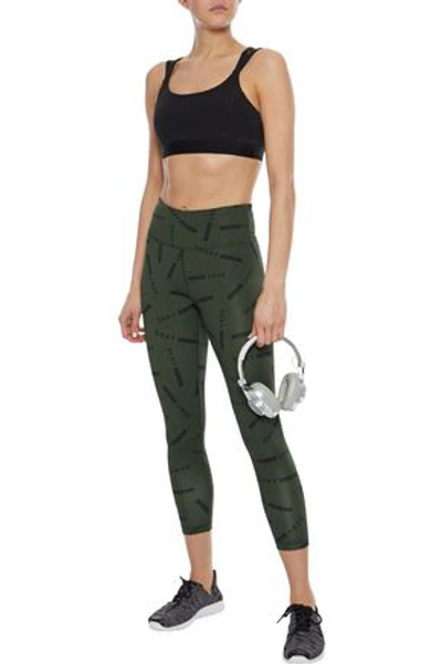 Shop Dkny Cropped Printed Stretch Leggings In Army Green