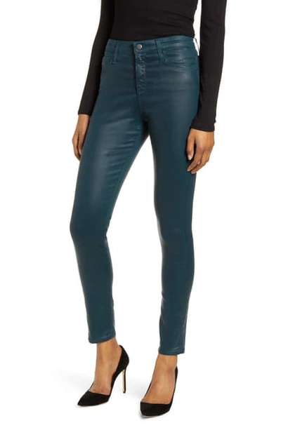 Shop Ag Farrah High Waist Ankle Skinny Jeans In Leatherette Lt Royal Loon