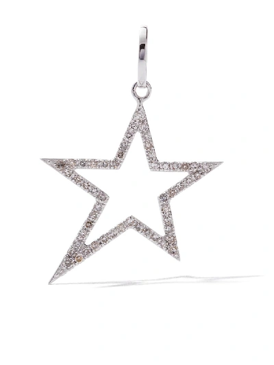 Shop As29 18kt White Gold Pave Diamond Open Star Pendant In Silver