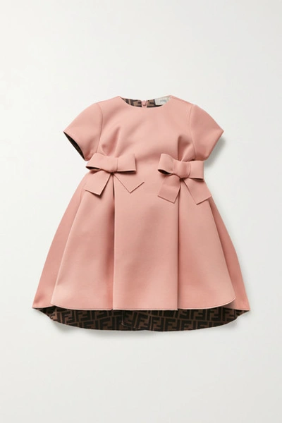 Shop Fendi Bow-embellished Pleated Neoprene Dress In Antique Rose