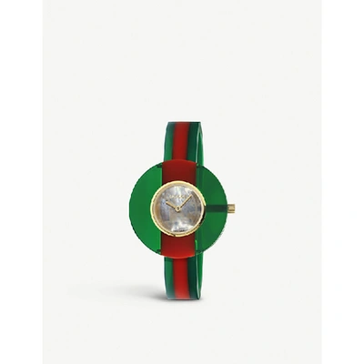 Shop Gucci Ya143403  Vintage Web Quartz Watch In Green And Red