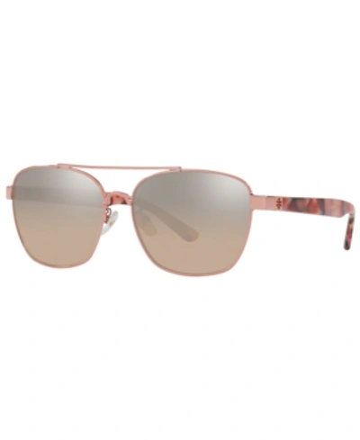 Shop Tory Burch Sunglasses, Ty6069 57 In Shiny Rose Gold Metal/lt Brown Gradient Mirror
