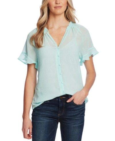Shop Vince Camuto Ruffle Cuff Ditsy Floral Blouse In Aqua