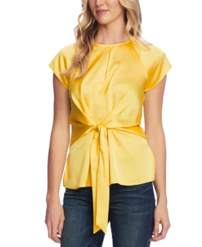 Shop Vince Camuto Women's Extend Shoulder Keyhole Blouse With Tie Front In Soft Canary