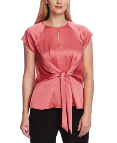 Shop Vince Camuto Women's Extend Shoulder Keyhole Blouse With Tie Front In Coral Blossom