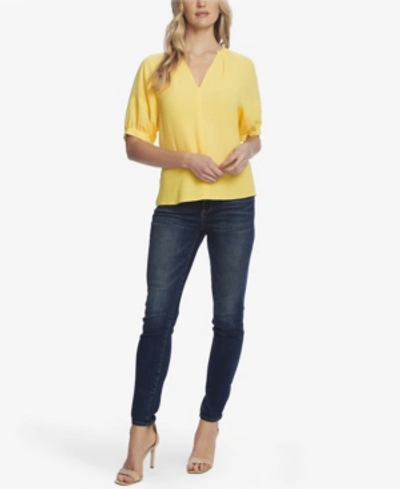 Shop Vince Camuto Women's Elbow Sleeve Split Neck Blouse In Soft Canary