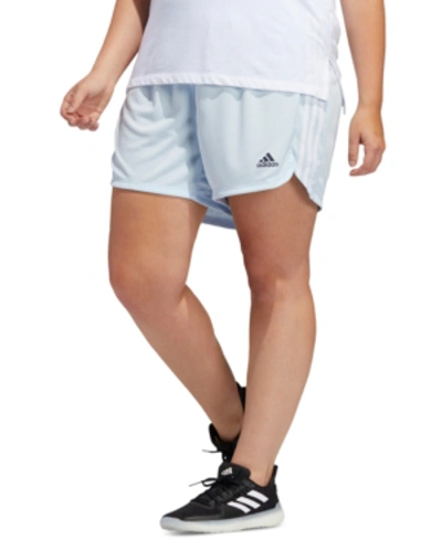 Shop Adidas Originals Adidas Plus Size Striped Shorts In Sky Tint/legend Ink