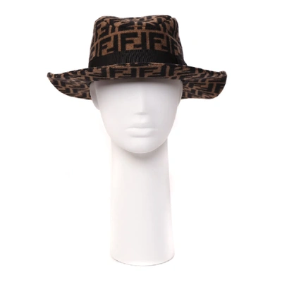 Shop Fendi Fedora Hat With Logo Print In Tabacco