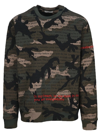 Shop Valentino Camouflage Poetry Print Sweatshirt In Camu Love