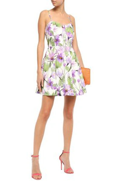 Shop Alice And Olivia Floral-print Cotton-blend Poplin Mini Dress In White