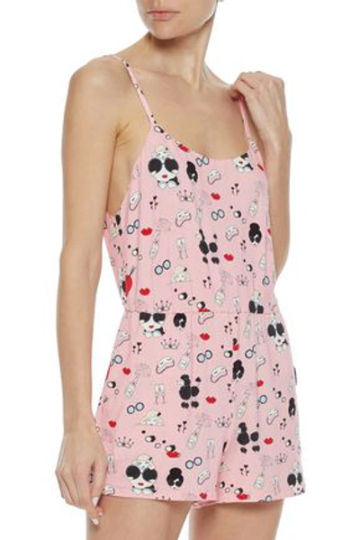 Shop Alice And Olivia + Morgan Lane Cassia Printed Stretch-jersey Playsuit In Pastel Pink
