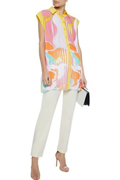 Shop Emilio Pucci Pleated Printed Silk Crepe De Chine Shirt In Yellow