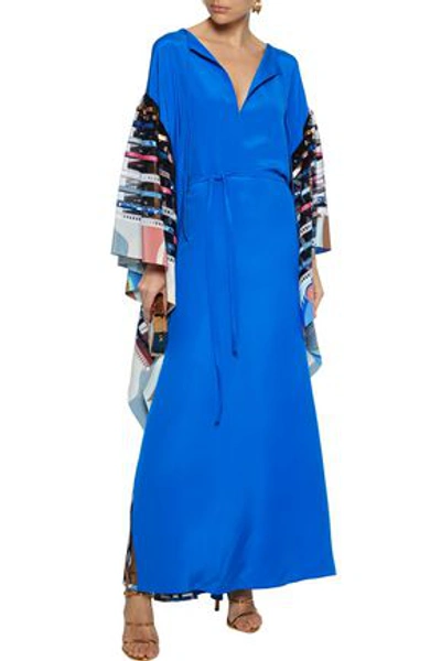 Shop Emilio Pucci Embellished Tulle-paneled Crepe De Chine Maxi Dress In Azure