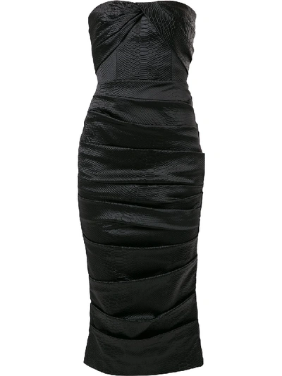 Shop Alex Perry Alexis Snakeskin-embossed Strapless Satin Dress In Black