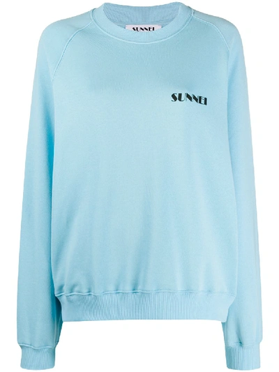 Shop Sunnei Logo Embroidered Sweatshirt In Blue