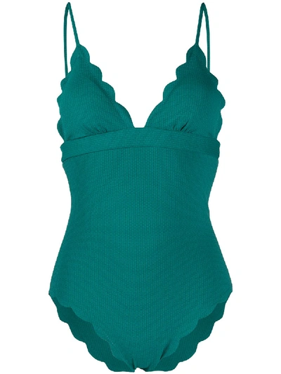 Shop Marysia Scalloped Edge Swimsuit In Green