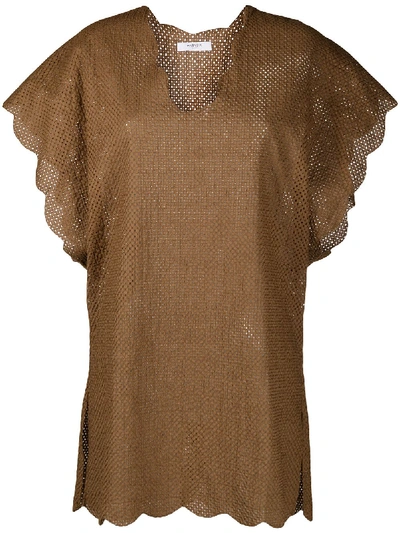 Shop Marysia Perforated Cotton Dress In Brown