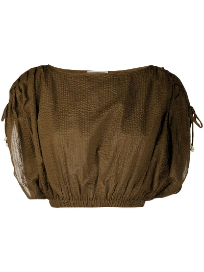 Shop Marysia Textured Cropped Blouse In Brown