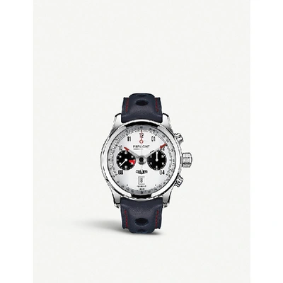Shop Bremont Bj-ii/wh Jaguar Mkii Chronograph Steel And Leather Watch In Silver / Blue