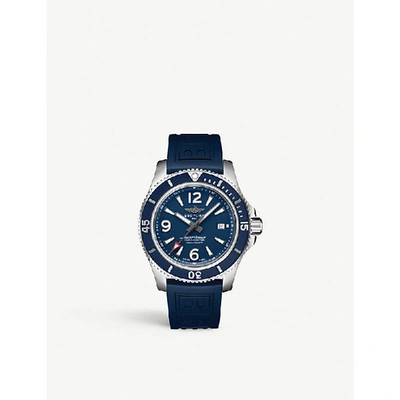 Shop Breitling A17367d81c1s1 Superocean 44 Stainless Steel And Rubber Strap Watch In Blue