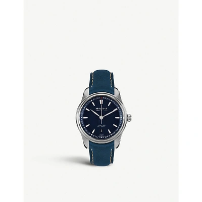 Shop Bremont Aircomach3bl Airco Mach 3 Automatic Stainless Steel And Leather Watch In Blue