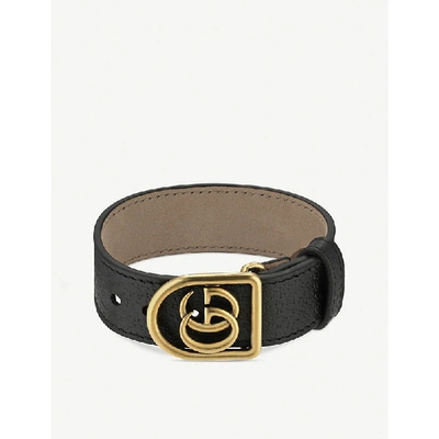 Shop Gucci Marmont Double G Leather Bracelet In Black