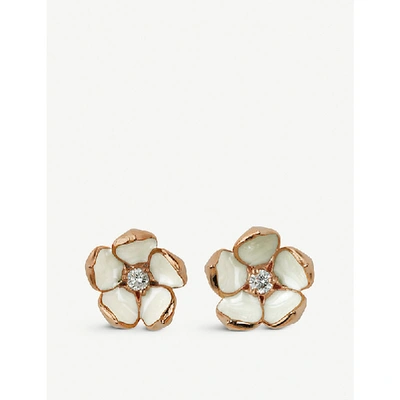Shop Shaun Leane Women's Cherry Blossom Silver Rose-gold Vermeil And Diamond Stud Earrings