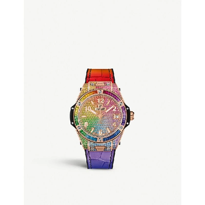 Shop Hublot 465.ox.9910.lr.0999 Big Bang One Click Rainbow 18ct King-gold, Gemstone And Satin Watch In Pink, Orange And Purple