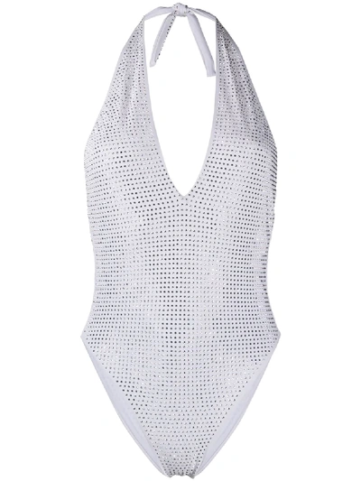 Shop Alessandra Rich Crystal Embellished Swimsuit In White
