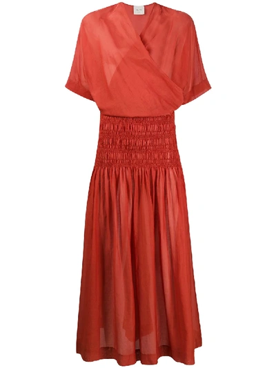 Shop Alysi Elasticated Panel Wrap-style Front Dress In Orange
