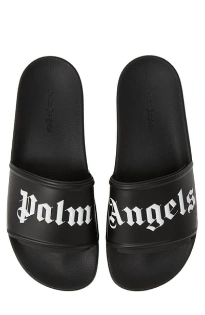 Shop Palm Angels Pool Slide Sandal In Black/ White/ Black