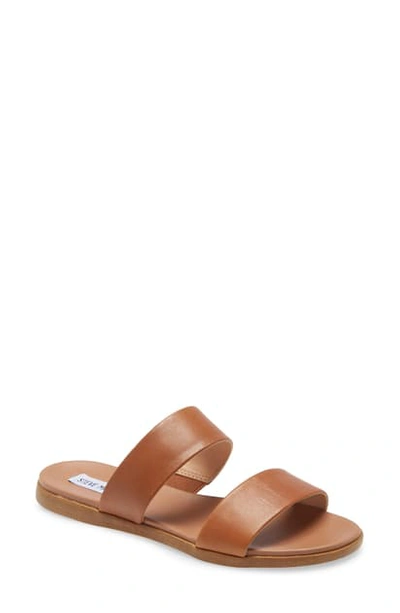 Shop Steve Madden Dual Woven Slide Sandal In Tan Leather