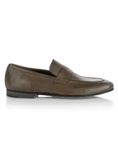 Shop Dunhill Chiltern Soft Leather Loafers In Warm Grey