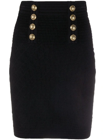 Shop Balmain Button Detailed Knitted Skirt In Black