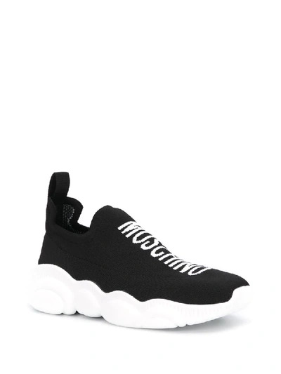 Shop Moschino Jacquard Logo Slip-on Sneakers In Black