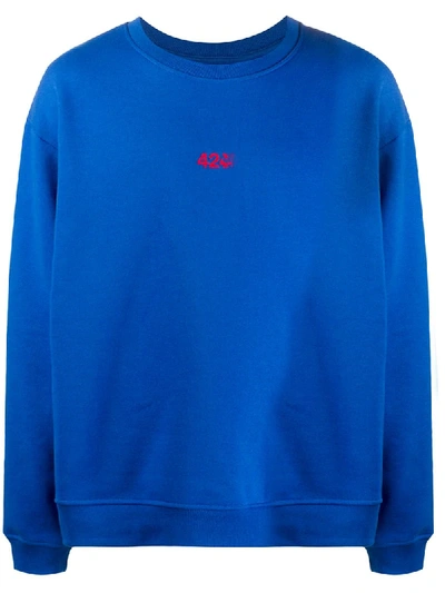Shop 424 Logo-embroidered Long-sleeved Sweatshirt In Blue