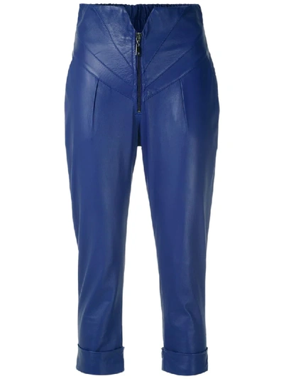 Shop Andrea Bogosian Cropped Leather Trousers In Blue