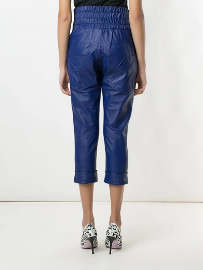 Shop Andrea Bogosian Cropped Leather Trousers In Blue