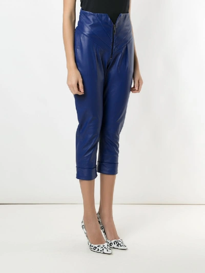 Shop Andrea Bogosian Cropped Leather Trousers In Blue