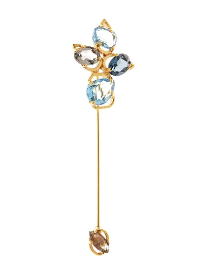 Shop Oscar De La Renta Crystal-embellished Brooch In Blue