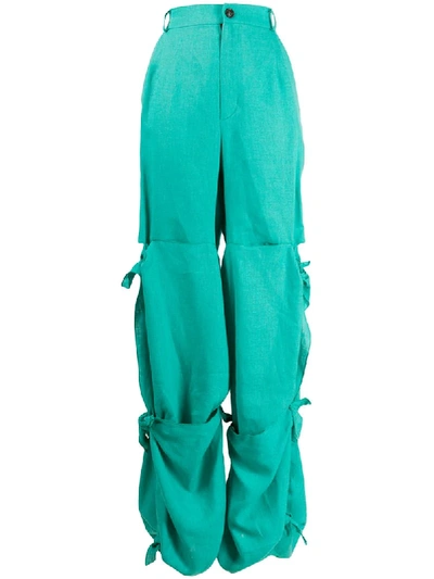 Shop Natasha Zinko Tied Scarf High-rise Trousers In Green