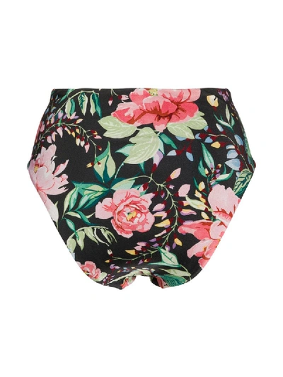 Shop Zimmermann Floral-print Bikini Bottoms In Black