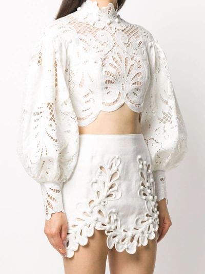 Shop Zimmermann Embroidered Puff Sleeve Blouse In White