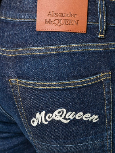 Shop Alexander Mcqueen Embroidered-logo Skinny Jeans In Blue