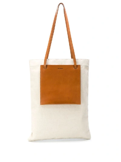 Shop Jil Sander Canvas Shopper Tote Bag In Neutrals